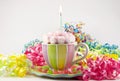 Birthday Cupcake in Teacup Royalty Free Stock Photo