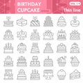 Birthday cupcake thin line icon set, Sweets symbols collection or sketches. Sweet pastry linear style signs for web and Royalty Free Stock Photo