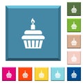 Birthday cupcake white icons on edged square buttons