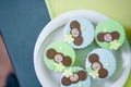 Birthday cupcakes with famous Russian cartoon character Cheburashka mastic figures