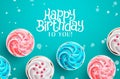 Birthday cupcakes vector background design. Happy birthday to you text and 3d realistic cup cakes with sprinkles toppings elements