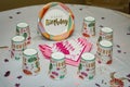 Birthday decorated cups and plates.