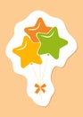 birthday decorative sticker, bunch of three star shape balloons, design element, vector illustration