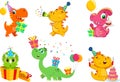 Birthday Dinosaurs Cartoon Characters. Vector Flat Design Collection Set Royalty Free Stock Photo