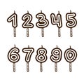 Hand drawn numbers to decorate the cake. Birthday candles clipart in doodle style.