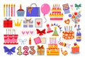 Cartoon collection of birthday stickers. Royalty Free Stock Photo