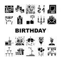 Birthday Event Party Collection Icons Set Vector