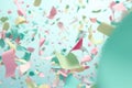 blue event colorful party carnival celebration background birthday festive confetti flying. Generative AI.