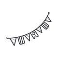 Birthday flag garland in doodle style. Vector line illustration isolated on white background