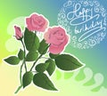 Birthday flover card. Pink roses vector.