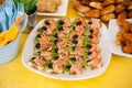 Birthday food on plates - salmon sandwiches Royalty Free Stock Photo