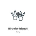 Birthday friends outline vector icon. Thin line black birthday friends icon, flat vector simple element illustration from editable