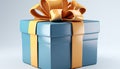 Birthday gift box with shiny yellow wrapping paper and gold packaging generated by AI