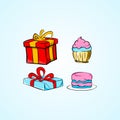 Birthday gift with cake collection set illustration vector