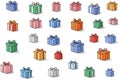 Birthday gift. Seamless pattern. Bright gift boxes. Hand drawn. Minimalist style Royalty Free Stock Photo