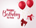 Birthday gift vector banner template. Happy birthday to you greeting text in white empty space for messages with hanging red gifts Royalty Free Stock Photo