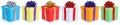 Birthday gifts christmas presents in a row boxes isolated on white Royalty Free Stock Photo