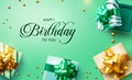 Birthday gifts vector design. Happy birthday to you greeting text with gift boxes, ribbon and pearls surprise elements. Royalty Free Stock Photo