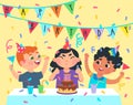 Birthday girl blows candles with friends. Royalty Free Stock Photo