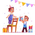 Birthday girl receive gift from boy, party, event Royalty Free Stock Photo