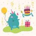 Birthday greeting card with cute hippo