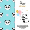Birthday greeting card design with cute panda bear Royalty Free Stock Photo
