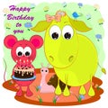 Birthday greeting card with donkey and mouse.