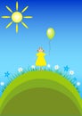 Birthday greeting card with girl with Balloon