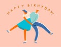 Birthday greeting card with retro sock hop dancers dancing on the party in 50s retro style.