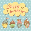 Birthday greeting card with sweet cupcakes