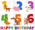 Birthday greeting cards set with cartoon farm animal characters Royalty Free Stock Photo