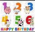 Birthday greeting cards set with cartoon farm animals Royalty Free Stock Photo