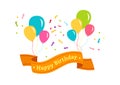 Birthday greeting ribbon bunch balloon flat vector Royalty Free Stock Photo