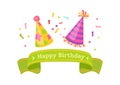 Birthday greeting ribbon hat party flat vector
