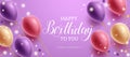 Birthday greeting vector background design. Happy birthday to you text with colorful flying balloons element. Royalty Free Stock Photo