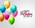 Birthday greeting vector design. Happy birthday to you text with colorful balloons for party celebration Royalty Free Stock Photo