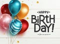 Birthday greeting vector design. Happy birthday text with balloon bunch party element in colorful and pattern design.