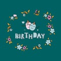 Birthday hand drawn vector lettering. Phrase touching quote with unicorn mask in a floral frame. Self-acceptance