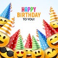 Birthday happy smile greeting card. Vector birthday background 3d colorful character design Royalty Free Stock Photo