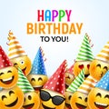 Birthday happy smile greeting card. Vector birthday background 3d colorful character design