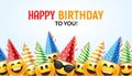 Birthday happy smile greeting card. Vector birthday background 3d colorful character design Royalty Free Stock Photo