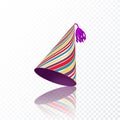 Birthday hat with colorful stripes texture. Vector illustration isolated on transparent background Royalty Free Stock Photo