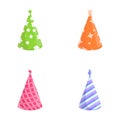 Birthday hat icons set cartoon vector. Holiday celebration paper cone Royalty Free Stock Photo