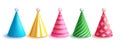 Birthday hat set vector design. Birthday party colorful hats collection isolated in white background. Royalty Free Stock Photo