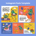 BIRTHDAY IG POST FROGS Cute Cartoon Flat Style Vector Set