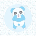 Birthday illustration with cute blue panda on sprinkles background