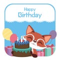 Birthday illustration with cute fox