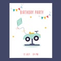 Birthday invitation. Baby car on a spring Royalty Free Stock Photo