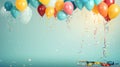 A birthday invitation with balloons, streamers, and a party date Royalty Free Stock Photo