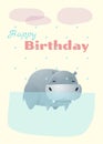 Birthday and invitation card animal background with hippo